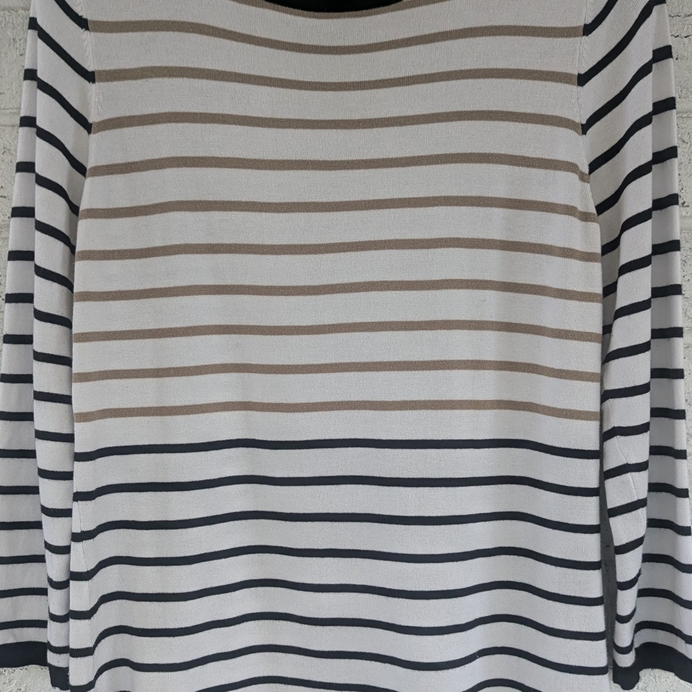 Orvis Striped Knit Top - Cream, Tan & Black. In Excellent Condition!